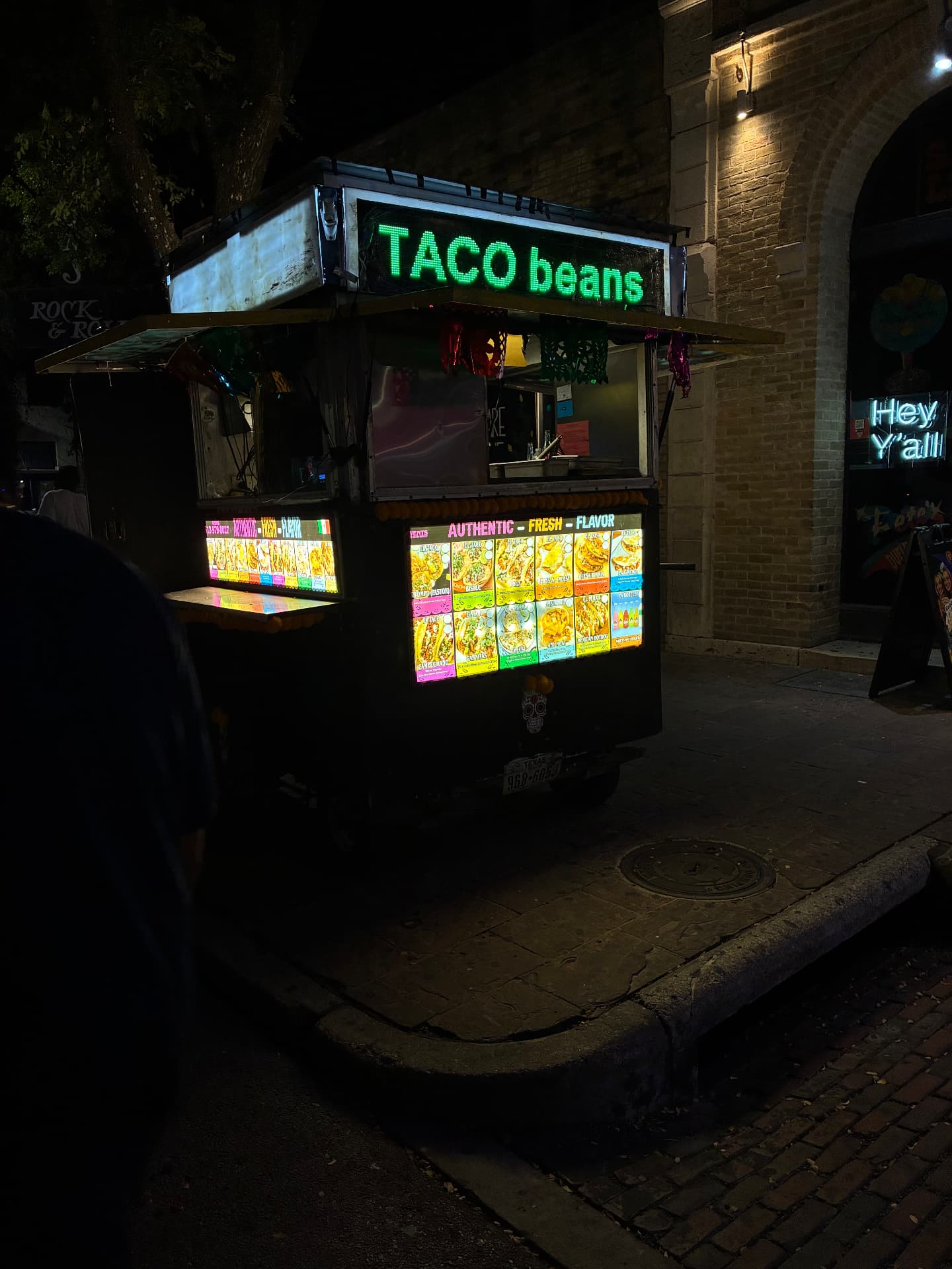 El Taco food truck on its downtown Austin street corner at night